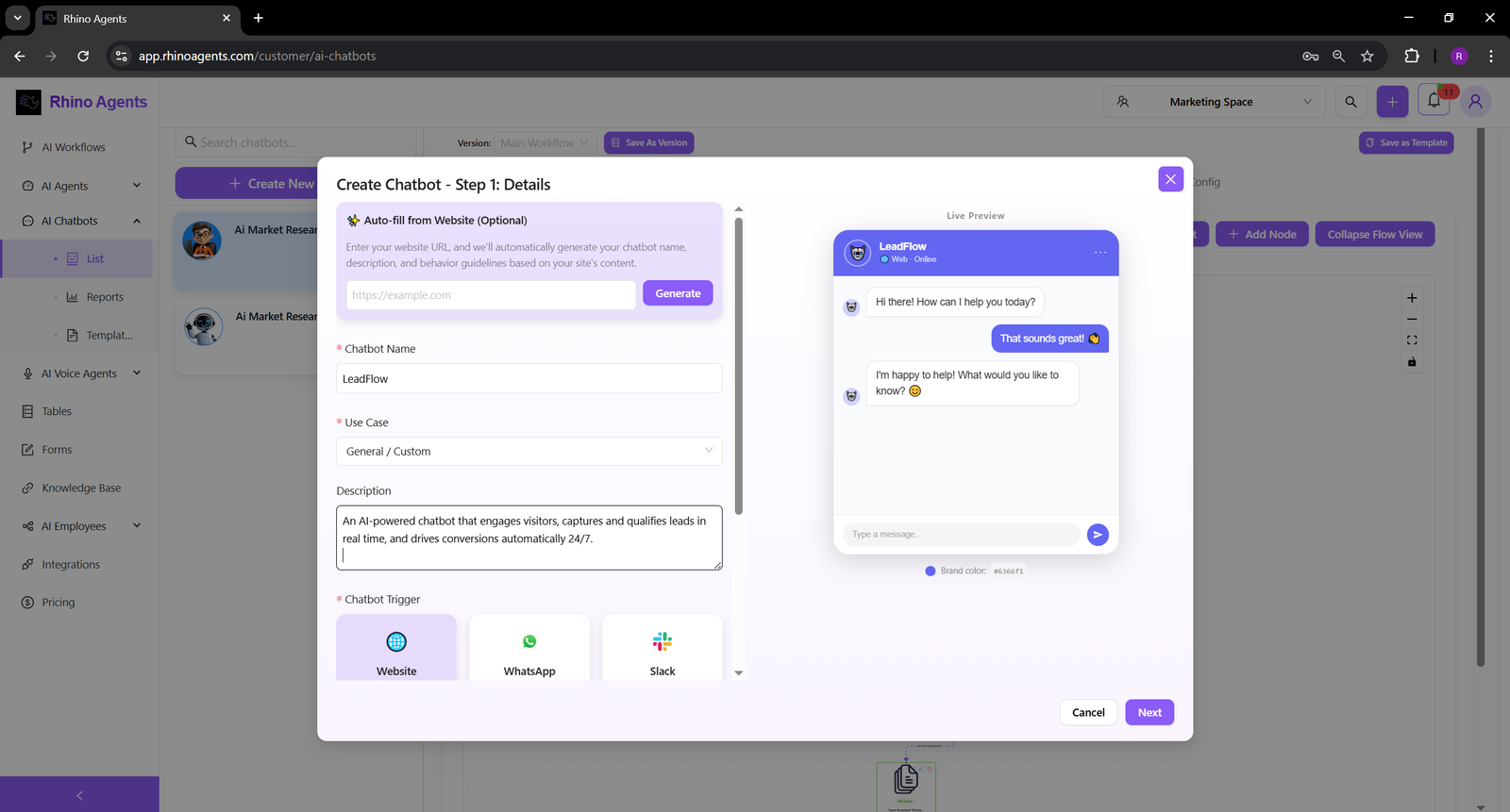 Enter Chatbot Details