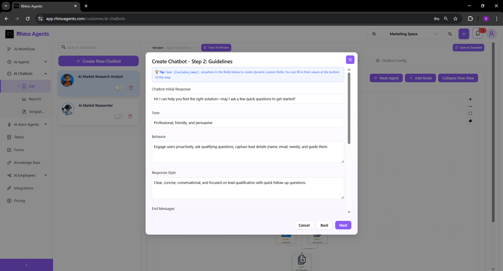 Set Chatbot Guidelines