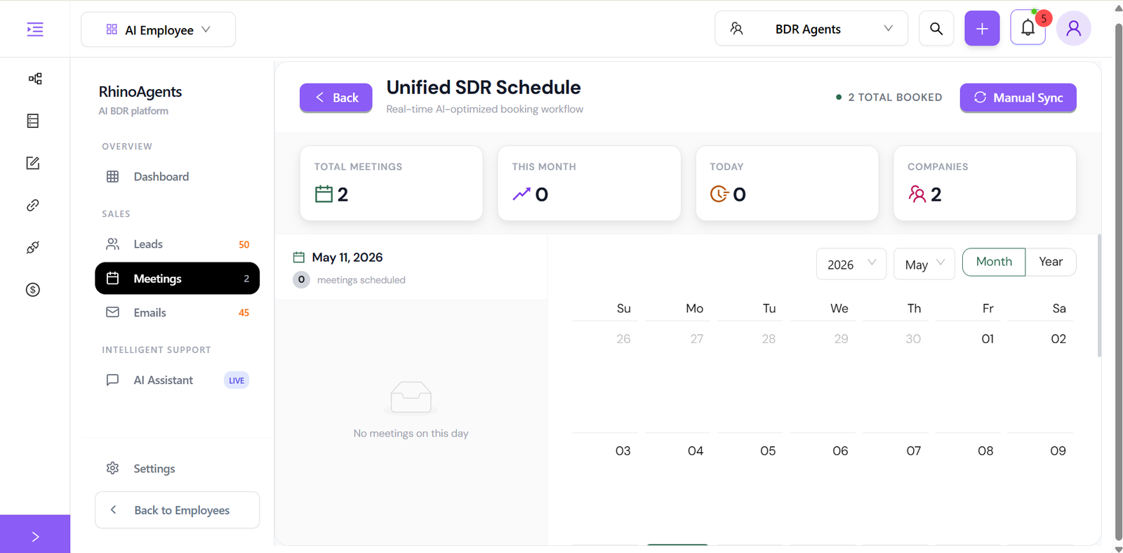 AI BDR Agent automated meeting booking interface showing calendar integration and scheduled meetings