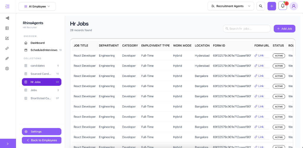 AI Recruitment Agent job management
