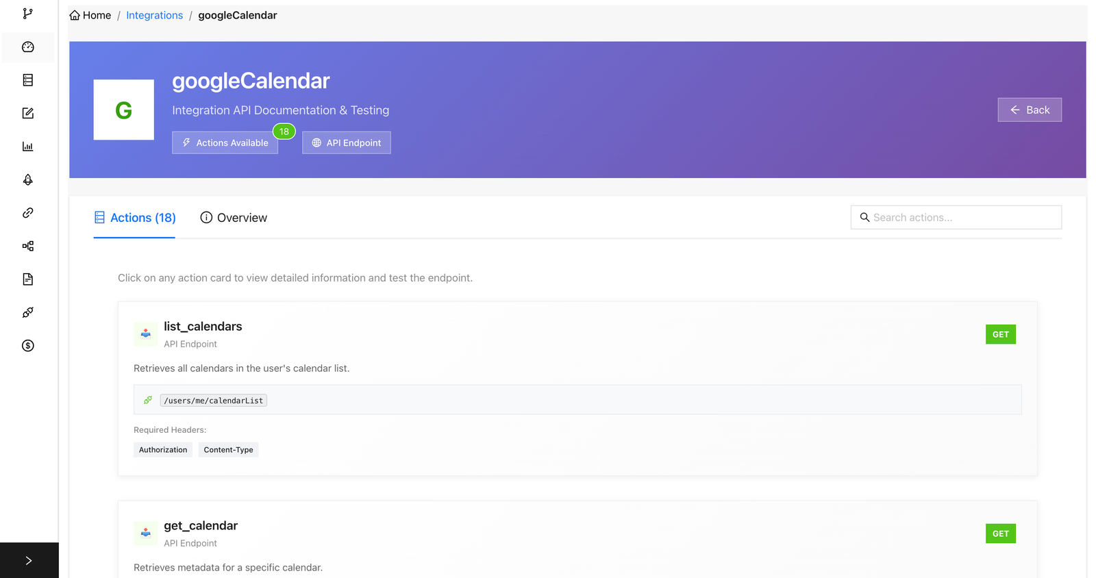 Integration Overview UI